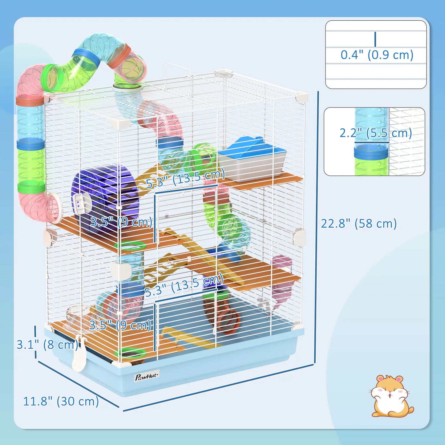 5-Tier Hamster Cage with Wheels, Tube, Water Bottle, Light Blue Hamster Cages at Gallery Canada