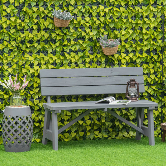 Wooden Garden Bench, Outdoor 2-Person Patio Loveseat, Grey Outdoor Benches Grey at Gallery Canada