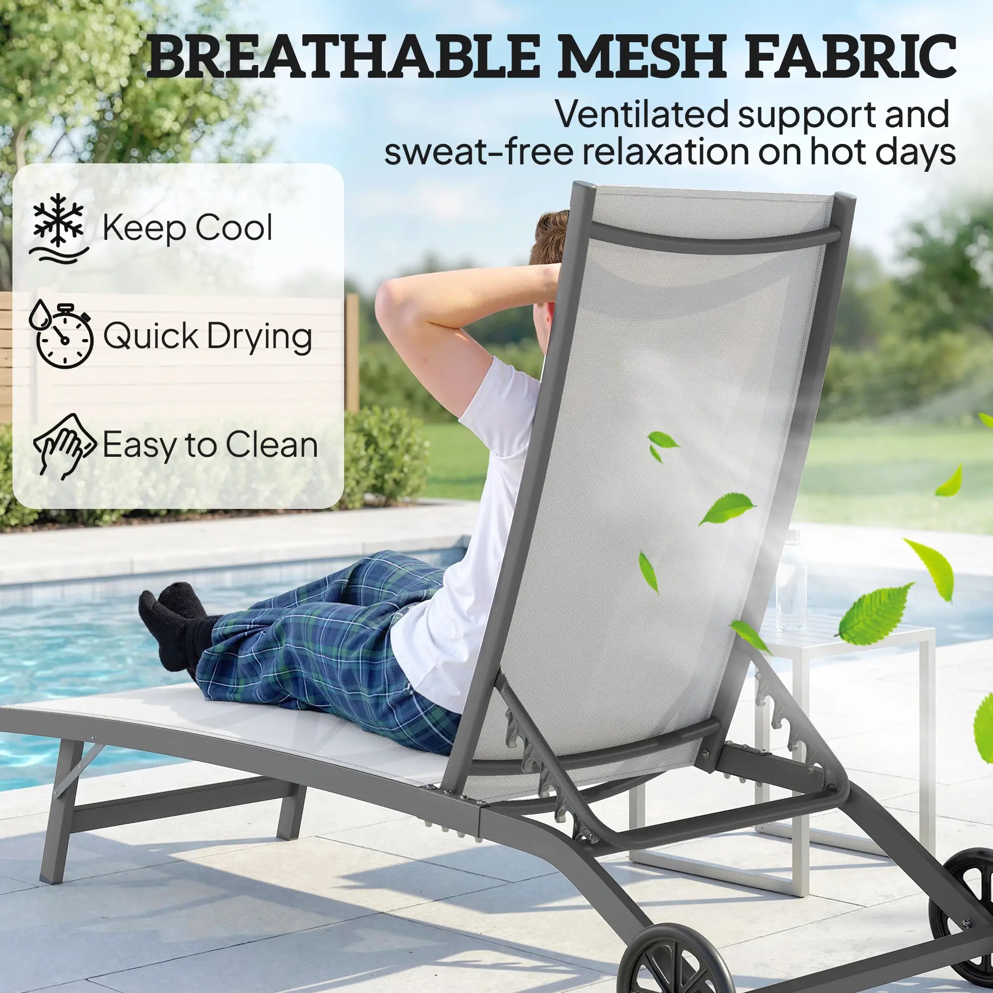 Outdoor Lounge Chair Set, 2, Breathable Mesh, Wheels, Cream White Lounger Chairs at Gallery Canada
