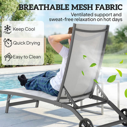 Outdoor Lounge Chair Set, 2, Breathable Mesh, Wheels, Cream White Lounger Chairs at Gallery Canada