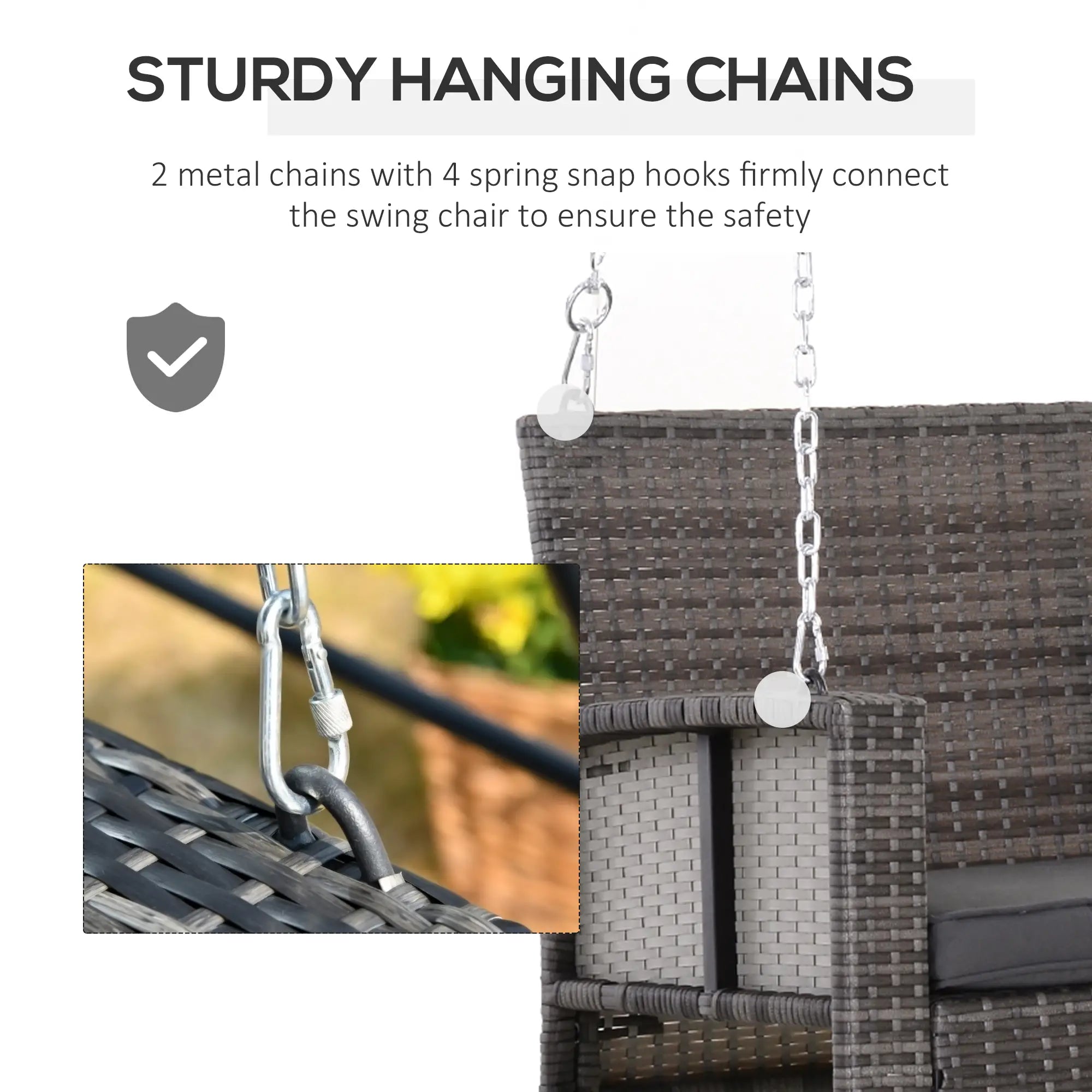 2-Person Patio Swing, Outdoor Rattan Hanging Bench with Cushion, 7.2 ft Steel Chains, Grey Hanging Porch Swings at Gallery Canada