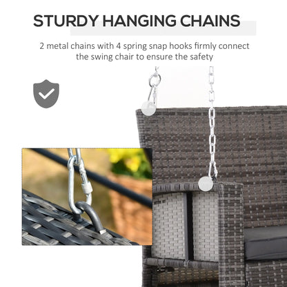 2-Person Patio Swing, Outdoor Rattan Hanging Bench with Cushion, 7.2 ft Steel Chains, Grey Hanging Porch Swings at Gallery Canada