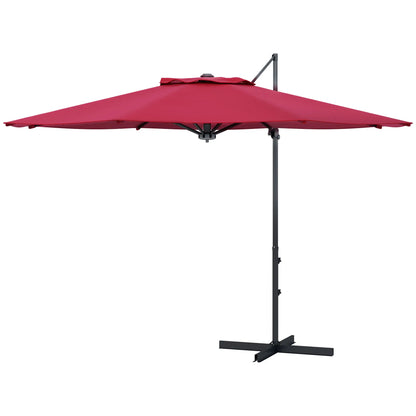 10 FT Cantilever Umbrella, Aluminum, 360° Rotation, Crank, Tilt, Cross Base, Red Cantilever Umbrellas Wine Red at Gallery Canada