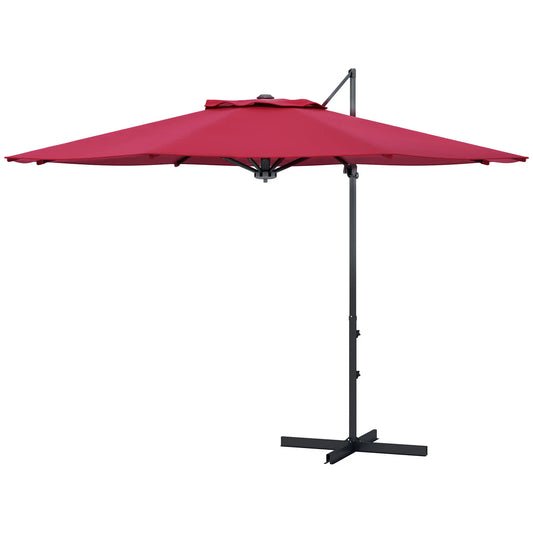 10 FT Cantilever Umbrella, Aluminum, 360° Rotation, Crank, Tilt, Cross Base, Red Cantilever Umbrellas Wine Red at Gallery Canada