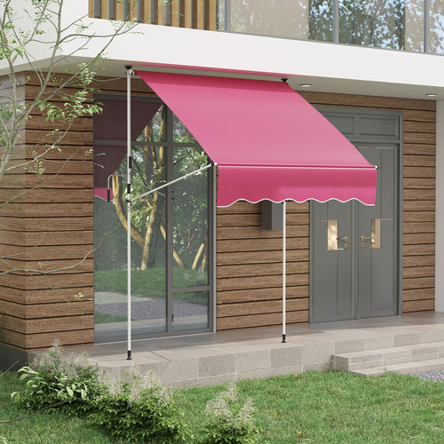 6.6'x5' Manual Retractable Patio Awning Sun Shelter Window Door Deck Canopy, Water Resistant UV Protector, Wine Red