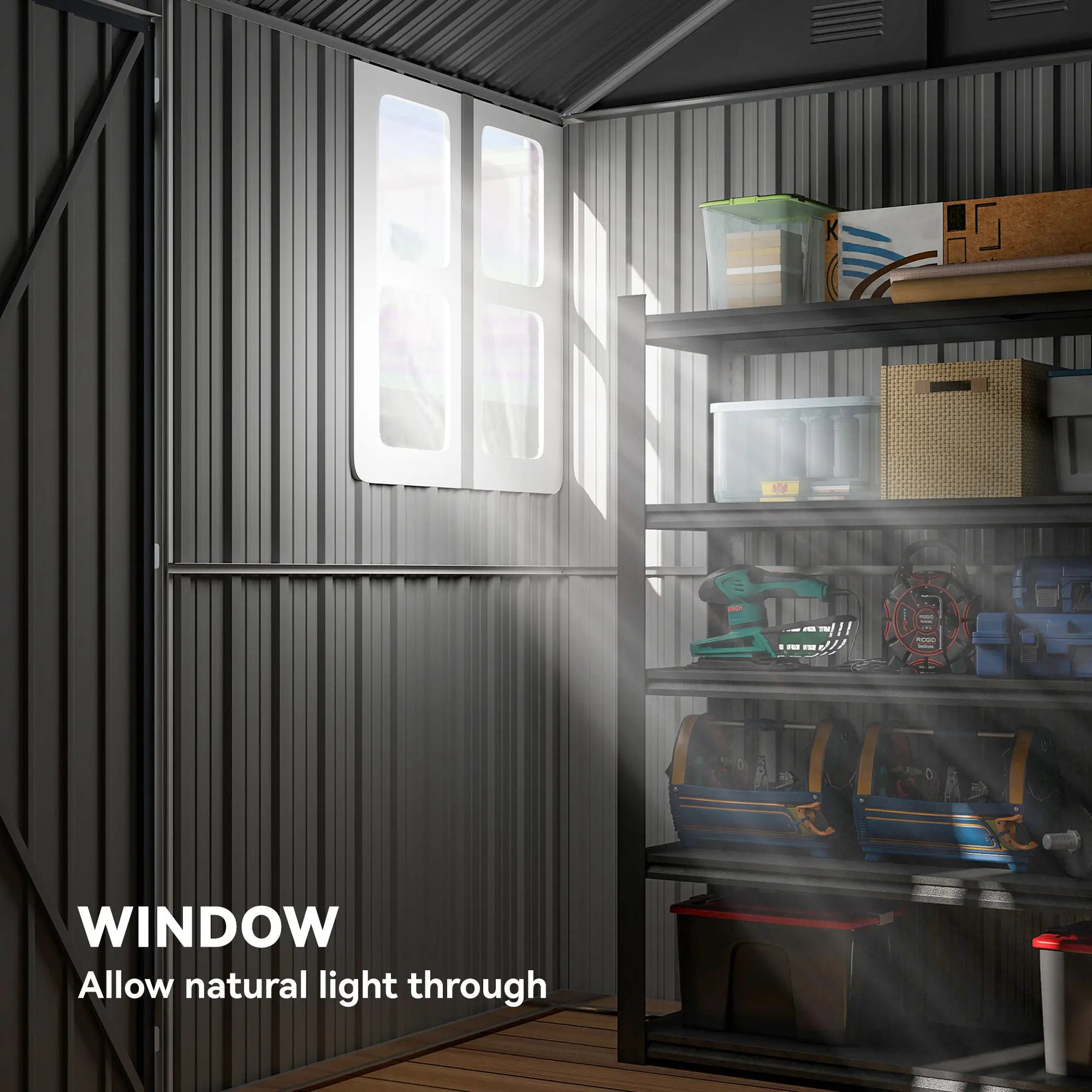 12' x 5.5' Metal Garden Shed, Outdoor Storage, Lockable Door, Dark Grey Sheds at Gallery Canada