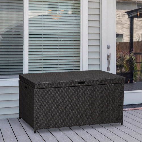 Outdoor Storage Box, 118 Gallon, Plastic Lid, Handles, Grey
