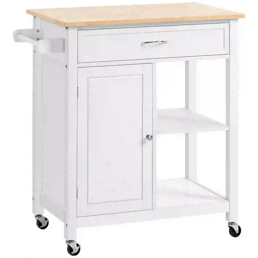 Rolling Kitchen Cart, Wood Top with Drawer, 36.6L x 19.7W x 36H Inches, White Kitchen Islands & Kitchen Carts White at Gallery Canada