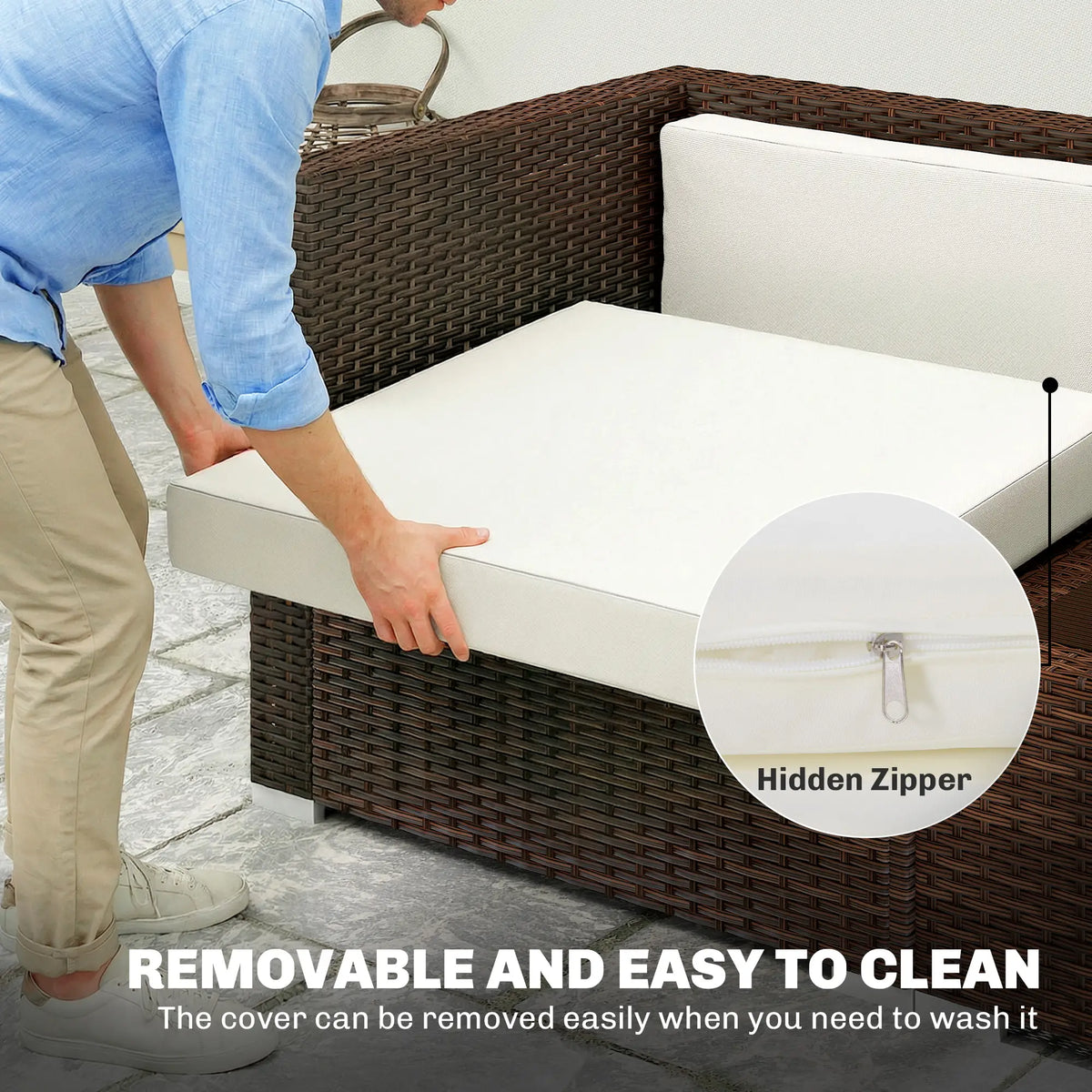 Water-Repellent Patio Loveseat Cushion, 23.6" x23.6", Cream Patio Chair Cushions at Gallery Canada
