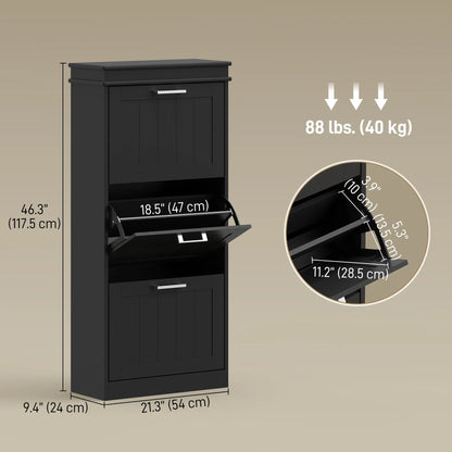 Slim Shoe Cabinet, 3 Flip Drawers, Adjustable Shelves, Holds 15 Pairs, Black Shoe Storage Cabinets & Racks at Gallery Canada