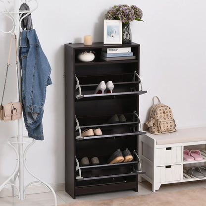 Slim Shoe Storage, 3 Flip Drawers, Adjustable Shelves, 9 Pair, Coffee Shoe Storage Cabinets & Racks at Gallery Canada