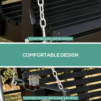 2 Seater Wooden Porch Swing, Outdoor Garden Bench, Black Hanging Porch Swings at Gallery Canada