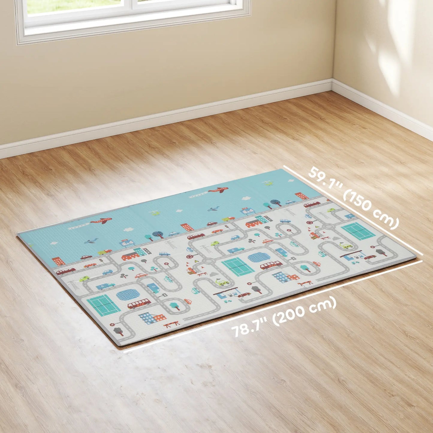 Foldable Baby Plat Mat, 77" x 58" Kids Floor Mat for Crawling and Learning, Track &; Elephant Theme Kids Gym & Playmats at Gallery Canada