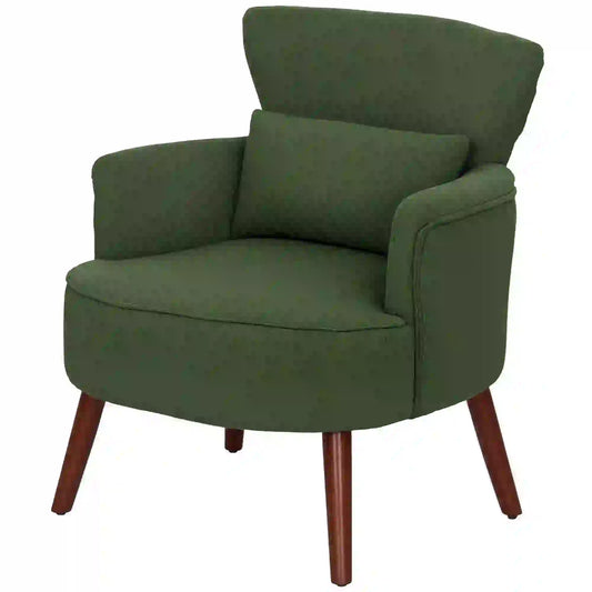 Modern Accent Chair, Upholstered Armchair, Solid Wood Legs, Lumbar Pillow, Green Accent Chairs Green at Gallery Canada