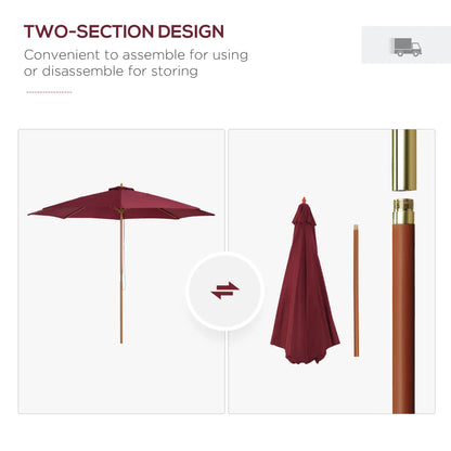 10' x 8' Bamboo Round Patio Umbrella, Wine Red Sun Umbrellas at Gallery Canada