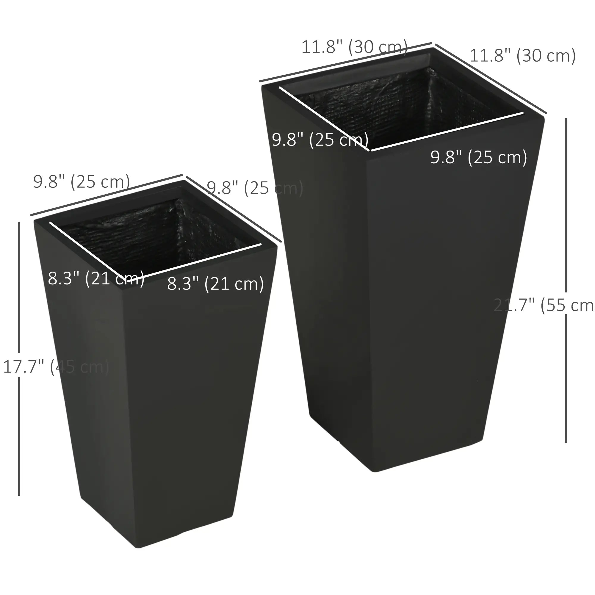 Set of 2 Tall Planters with Drainage Holes, 22