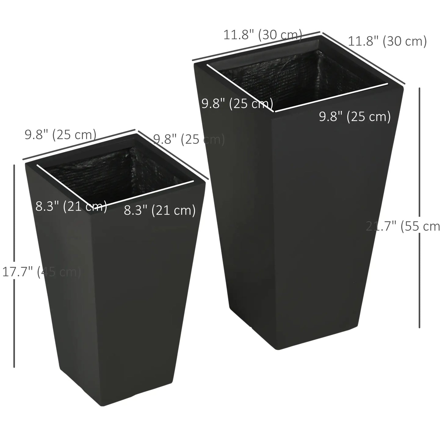 Set of 2 Tall Planters with Drainage Holes, 22" / 18" Outdoor Flower Pots for Patio, Yard, Garden, Black Garden Accessories at Gallery Canada