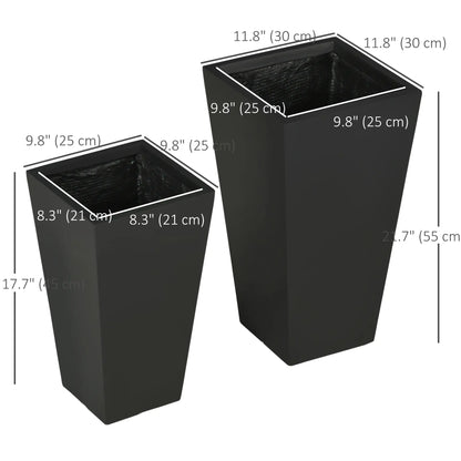 Set of 2 Tall Planters with Drainage Holes, 22" / 18" Outdoor Flower Pots for Patio, Yard, Garden, Black Garden Accessories at Gallery Canada