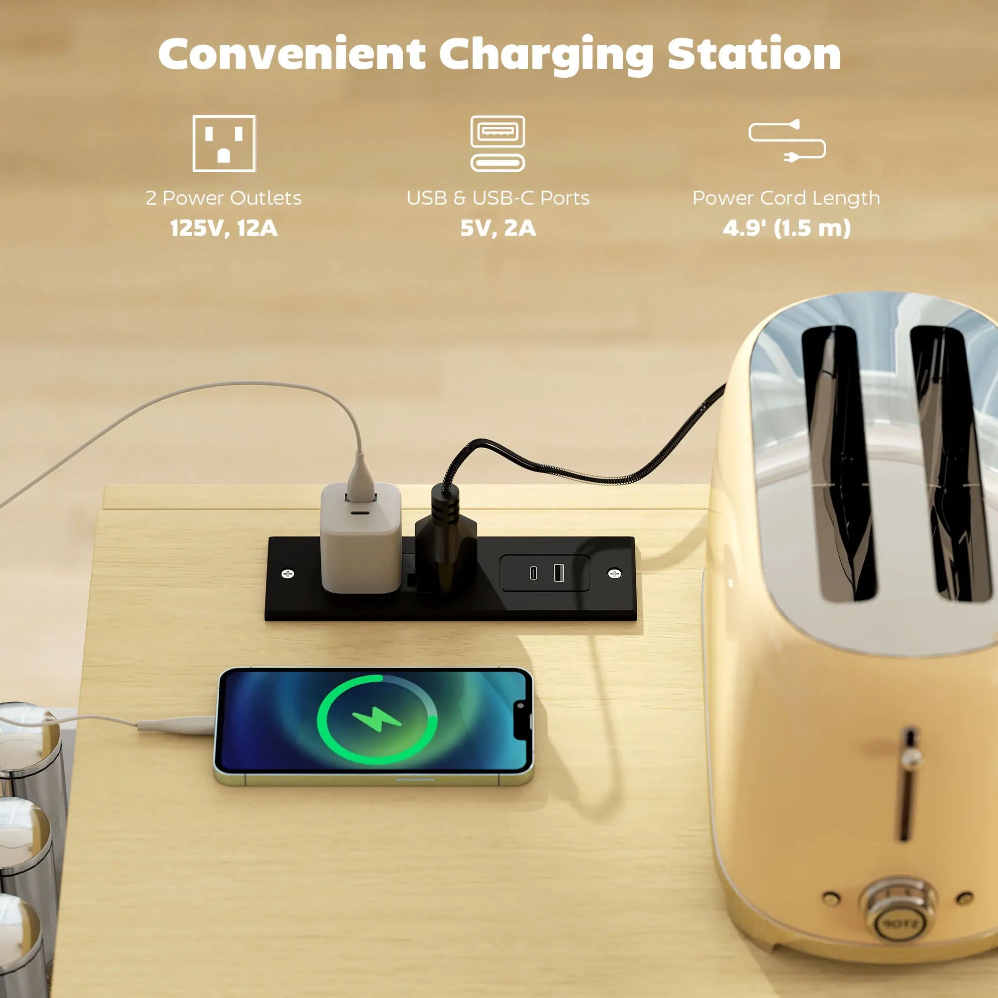 Kitchen Island Cart with Power Outlet, Drop Leaf, 55 Inch, White Kitchen Islands & Kitchen Carts at Gallery Canada