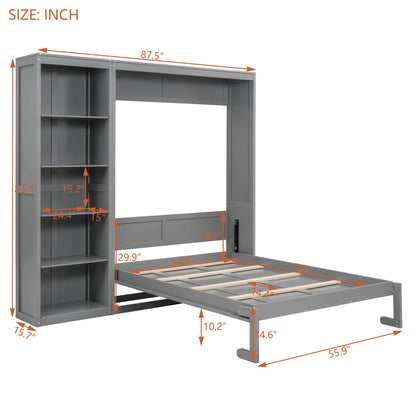 Murphy Bed with Shelves, Dual Piston Mechanism, 87.5" L x 16" W x 84" H, Grey Bed Frames at Gallery Canada