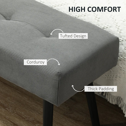 39" Upholstered Ottoman Bench, Corduroy, Padded Seat, Steel Legs, Grey Storage Ottomans & Benches at Gallery Canada