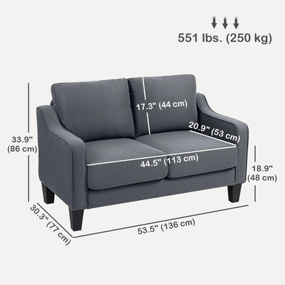 Modern Loveseat Sofa, Pocket Spring, Linen Upholstered, Charcoal Grey 2-Seater Sofas at Gallery Canada