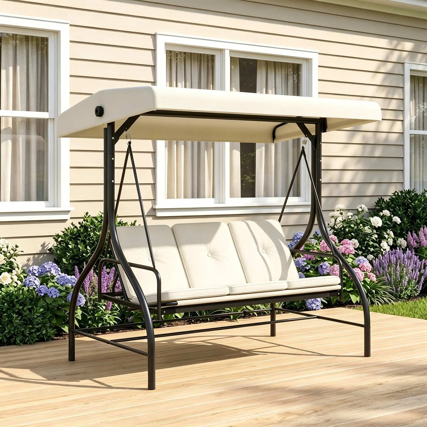 Convertible Patio Swing Bed with Canopy, 3 Seater, White Porch Swings with Canopy at Gallery Canada