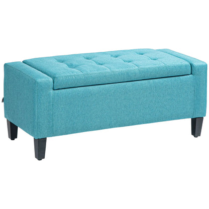 Linen Upholstered Storage Ottoman Bench, Tufted Design, Green Storage Ottomans & Benches at Gallery Canada