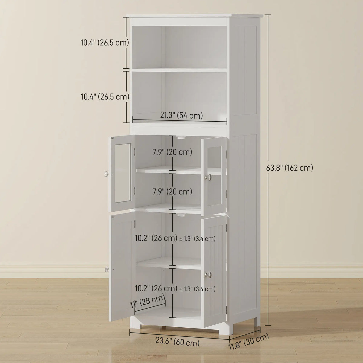 63" Small Buffet with Hutch, 4-Door Kitchen Pantry, Adjustable Shelf, White Kitchen Pantry Cabinets at Gallery Canada