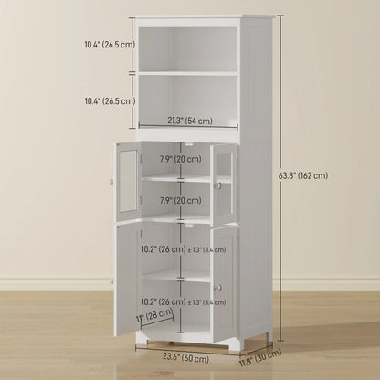 63" Small Buffet with Hutch, 4-Door Kitchen Pantry, Adjustable Shelf, White Kitchen Pantry Cabinets at Gallery Canada