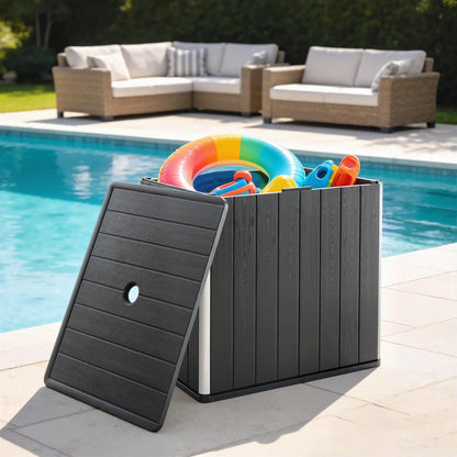 30 Gallon Storage Box, Outdoor Side Table with Umbrella Holder, Black Patio Storage Boxes at Gallery Canada