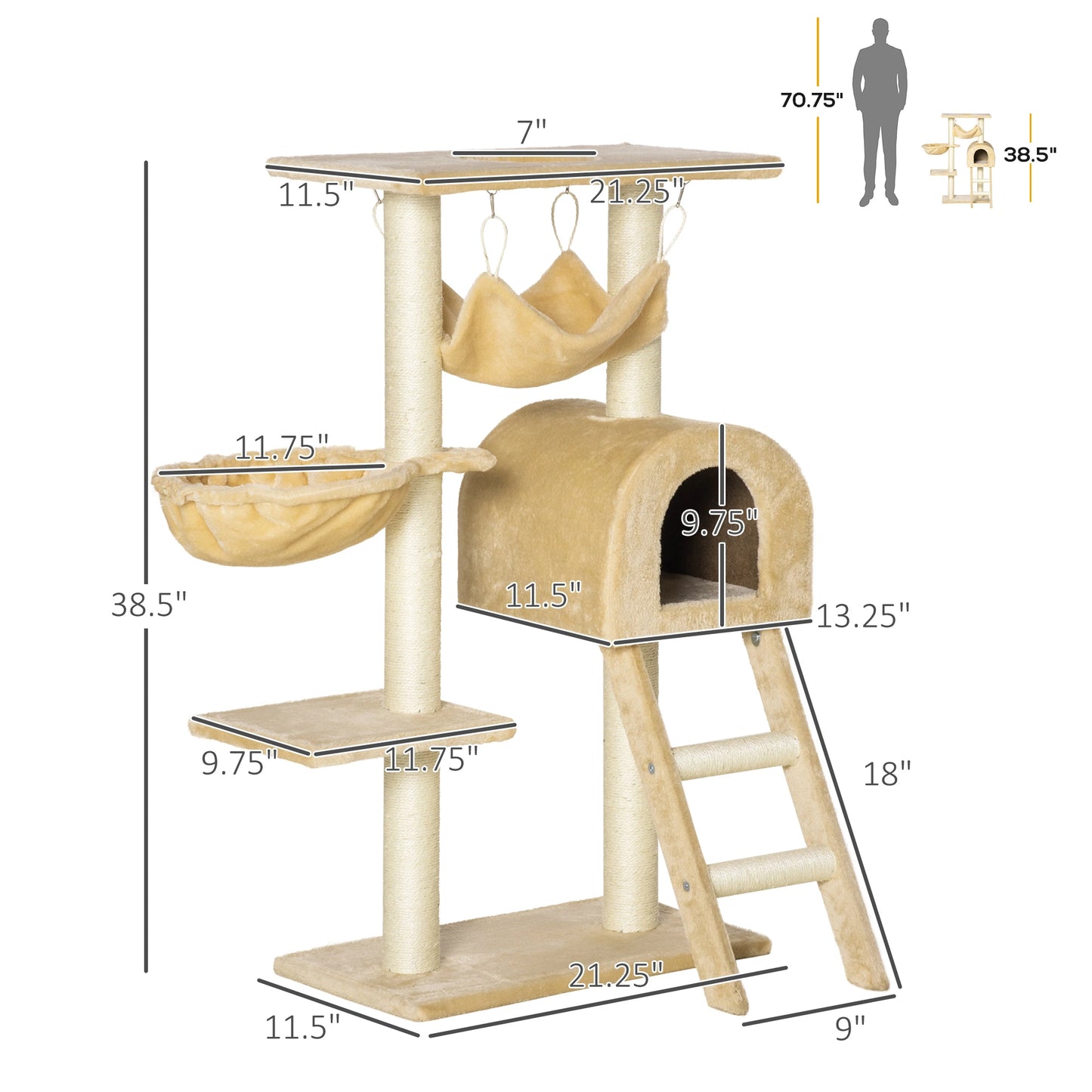 39" Deluxe Cat Tree Tower, Scratching Post, Kitten Condo, Deep Cream Cat Towers at Gallery Canada