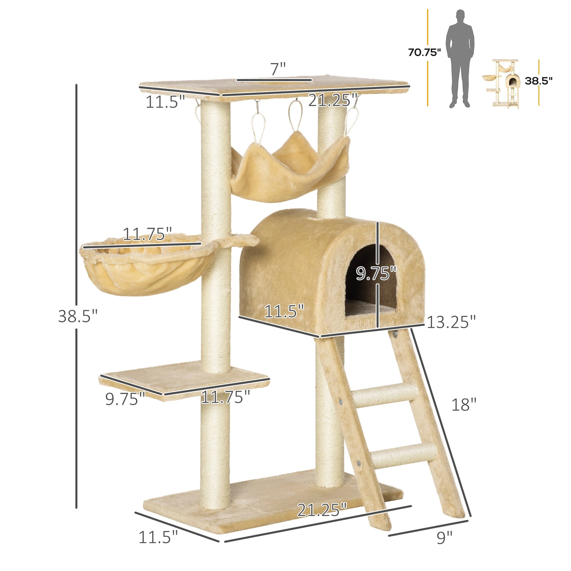 39" Deluxe Cat Tree Tower, Scratching Post, Kitten Condo, Deep Cream Cat Towers at Gallery Canada