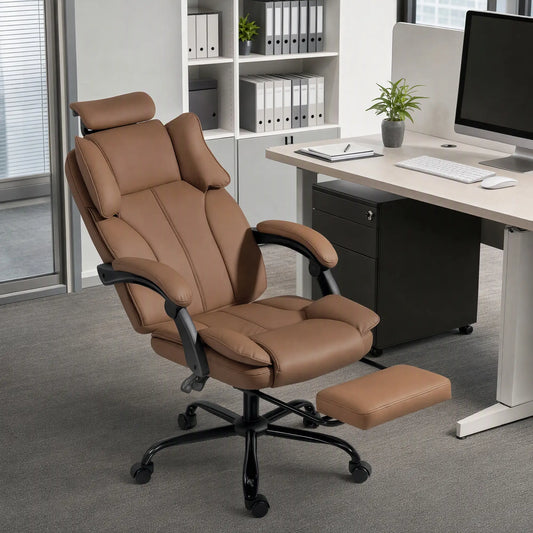 Reclining Office Chair, Executive Desk Chair, Headrest, Footrest, Brown Executive & Manager Chairs Brown at Gallery Canada