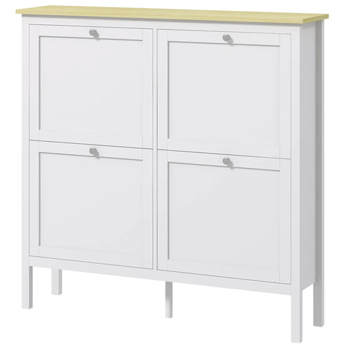 Shoe Storage Cabinet, 4 Flip Drawers, Adjustable Shelves, Holds 20 Pairs, White