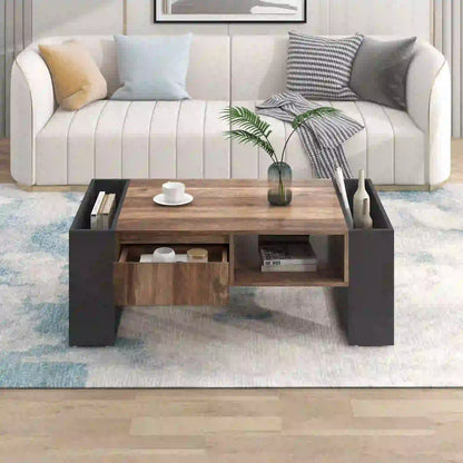 Grain Coffee Table, Double Storage, 43.5" L x 23.5" W x 15.5" H, Grey+Wood Coffee Tables at Gallery Canada