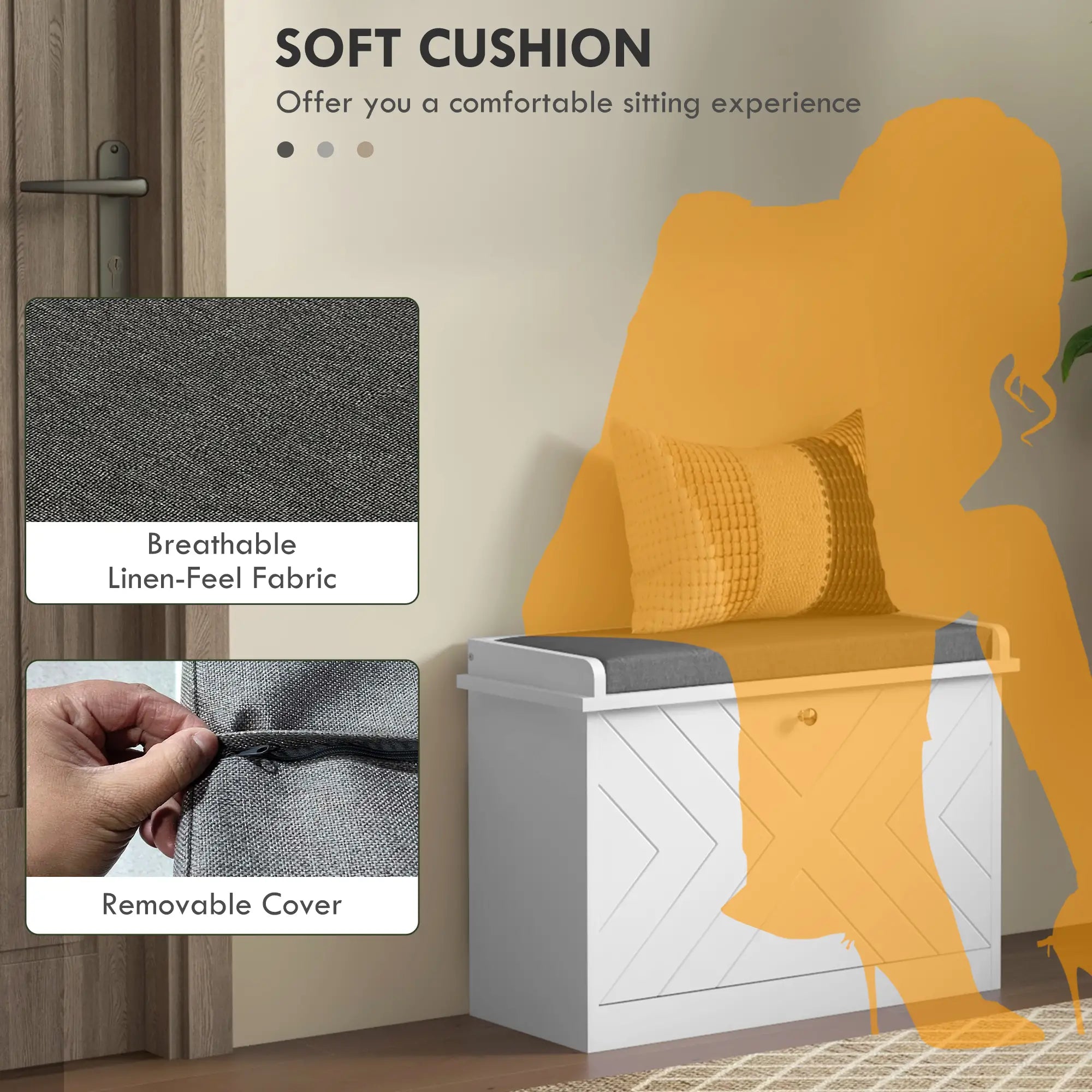 Upholstered Shoe Storage Bench with Flip Drawer, Adjustable Shelf, 6 Pairs Shoe Storage Cabinets & Racks at Gallery Canada