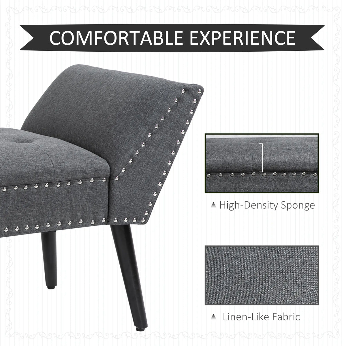 Modern Upholstered Bench, Bedroom Hallway Bench, Arms Nailhead Trim Storage Ottomans & Benches at Gallery Canada