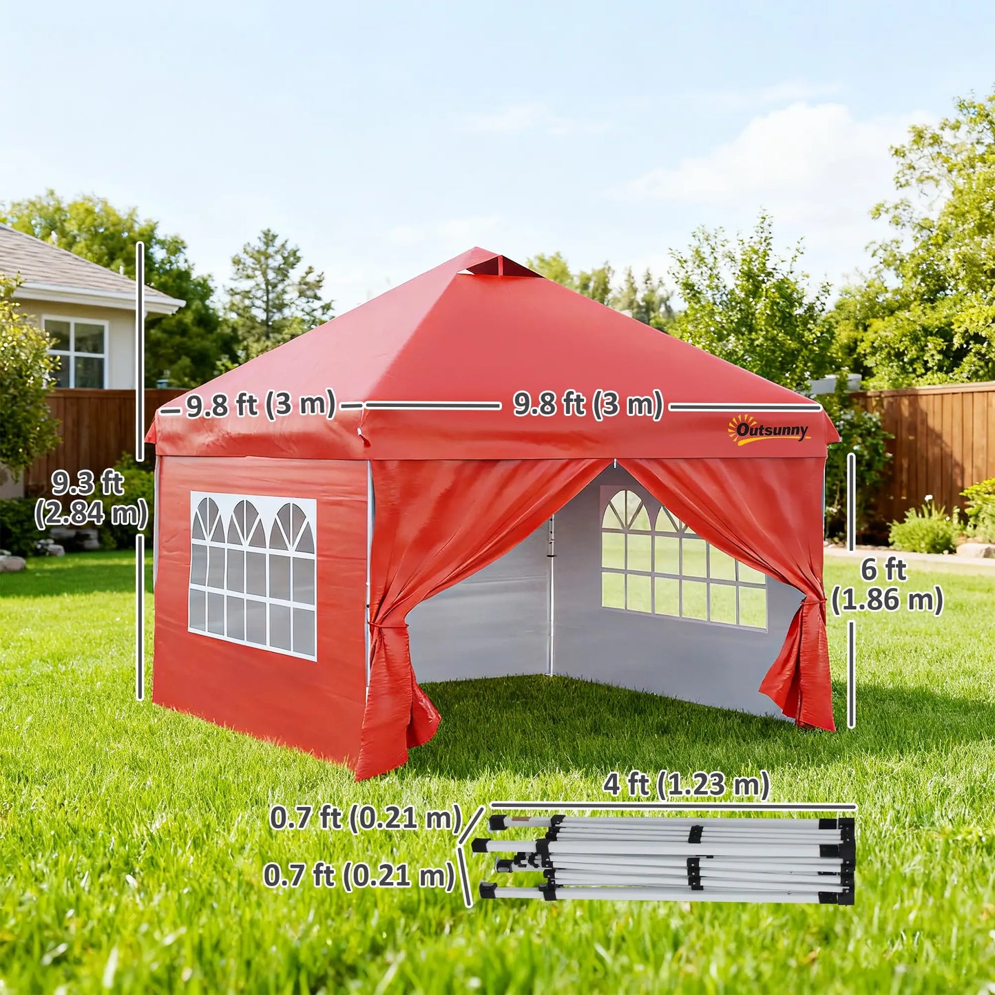 10' x 10' Pop Up Canopy Tent, Instant Sun Shelter, Red Pop Up Canopies at Gallery Canada