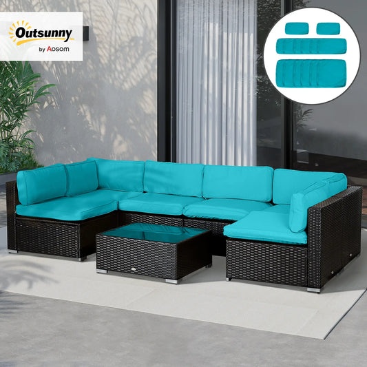 14pc Patio Rattan Sofa Set, Polyester Cover Replacement, Light Blue Patio Chair Cushions Light Blue at Gallery Canada