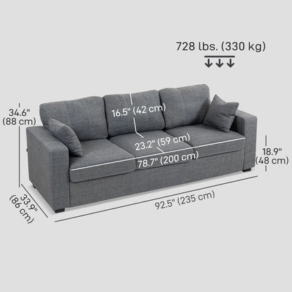 Modern Upholstered 3 Seater Sofa, Deep Seat, Dark Grey 3-Seater Sofas at Gallery Canada