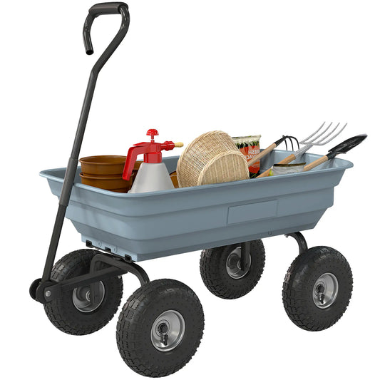 Steel Garden Cart, 10" Pneumatic Tires, 551lbs Capacity, Grey