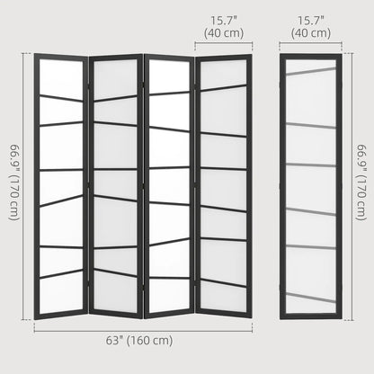 5.6ft Folding Room Divider, 4 Panel Wood Frame, White Room Dividers at Gallery Canada