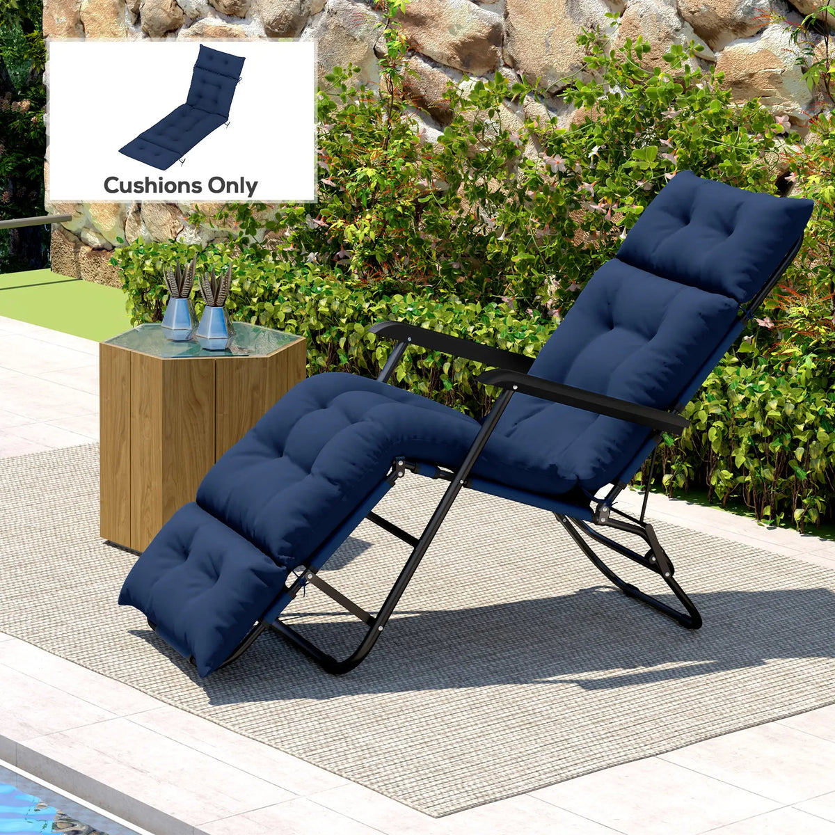 Tufted Thick Outdoor Chaise Lounge Cushion, 74.8" x 22" x 4", Navy Blue Patio Chair Cushions at Gallery Canada
