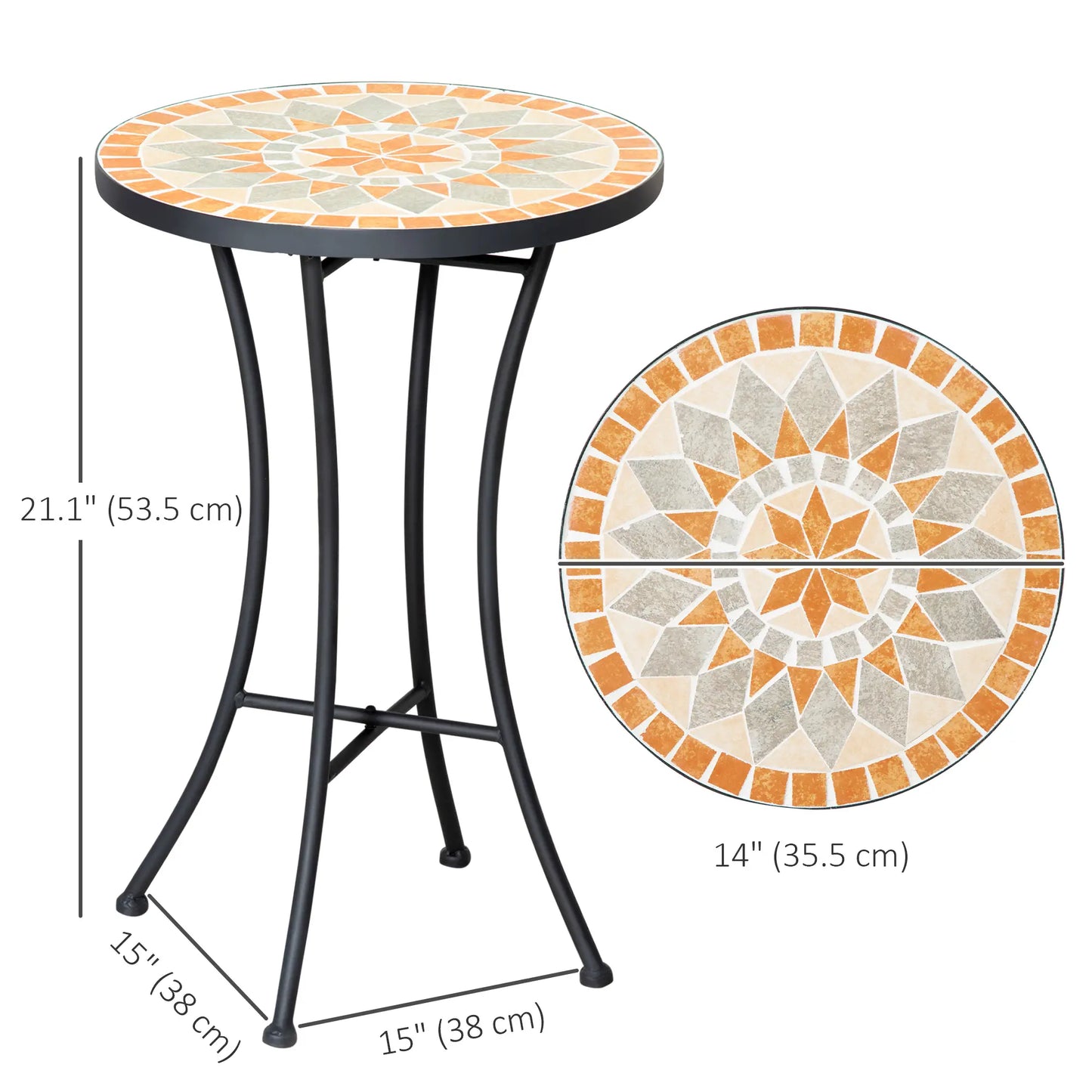 Round Mosaic Patio Table, Metal Frame, Outdoor Garden Furniture, Yellow Grey Patio Side Tables at Gallery Canada