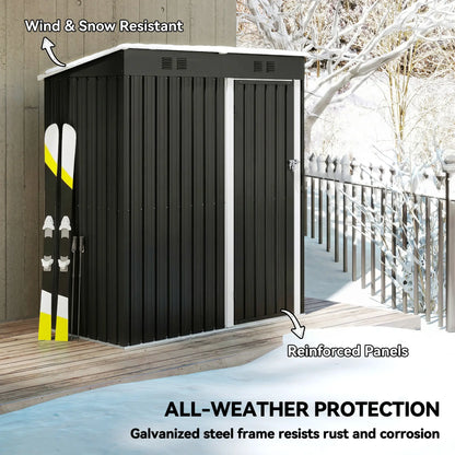 5 x 3 ft Metal Garden Shed, Lean-To Outdoor Storage, Dark Grey Sheds at Gallery Canada