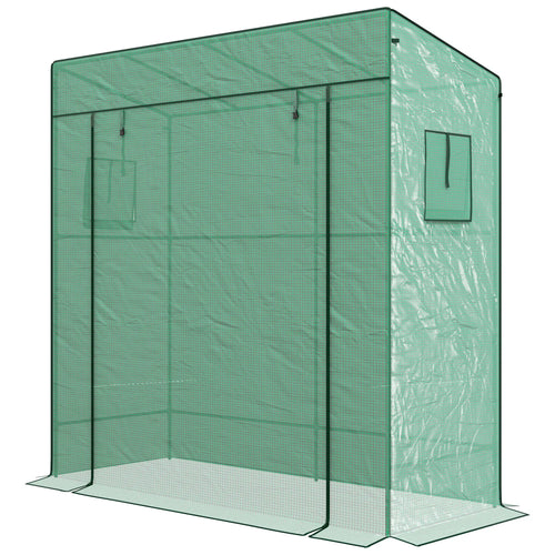 Walk-In Tomato Greenhouse, Reinforced PE Cover, Roll-Up Door, Mesh Windows, Green
