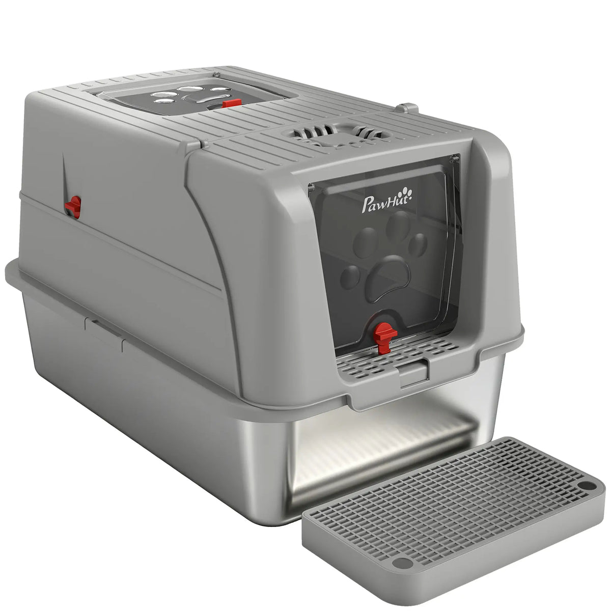 XL Stainless Steel Enclosed Cat Litter Box, Lid, Scoop, Step, Grey Cat Litter Box Enclosures Multi Colour at Gallery Canada