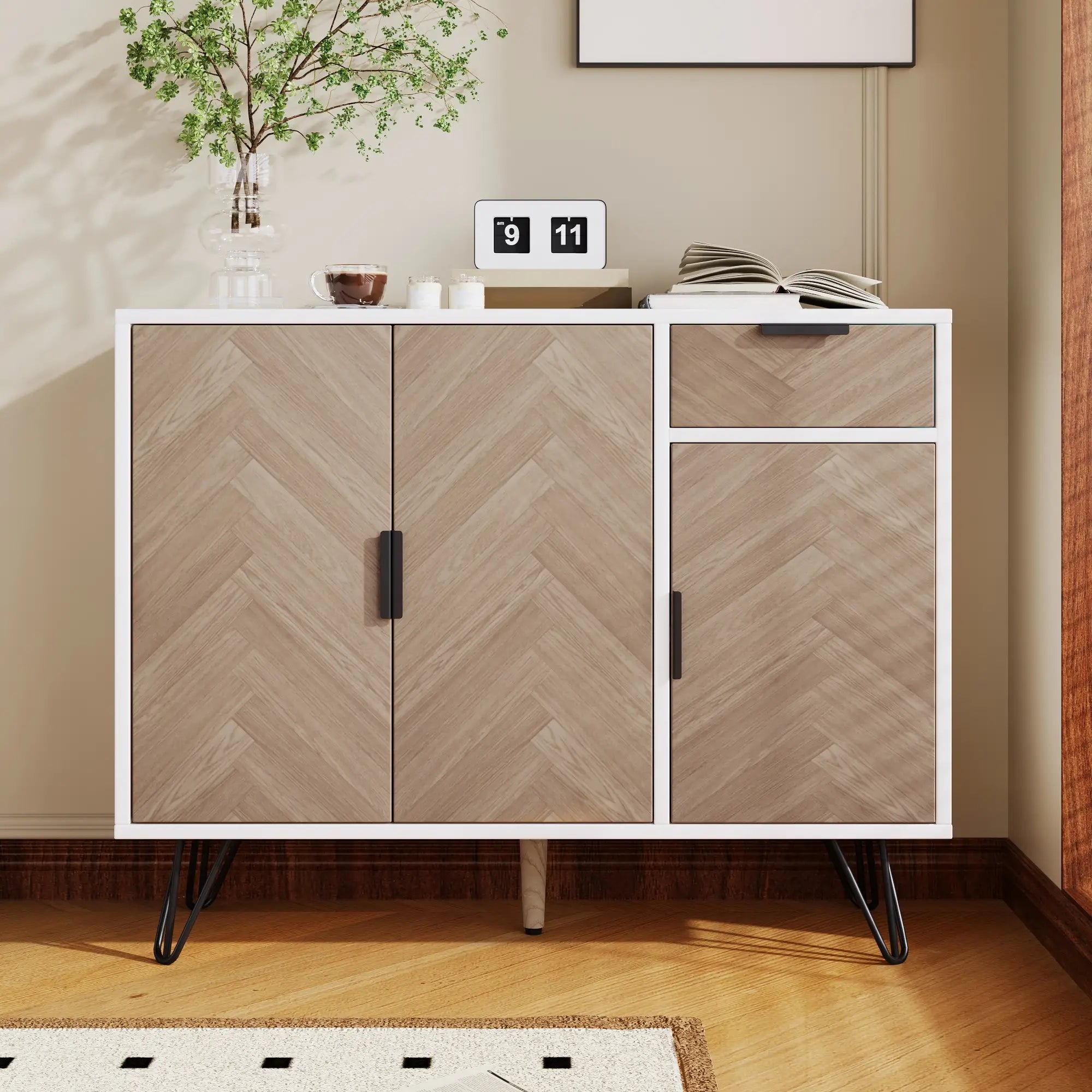 Storage Cabinet with Drawer, Adjustable Shelves, 35.5