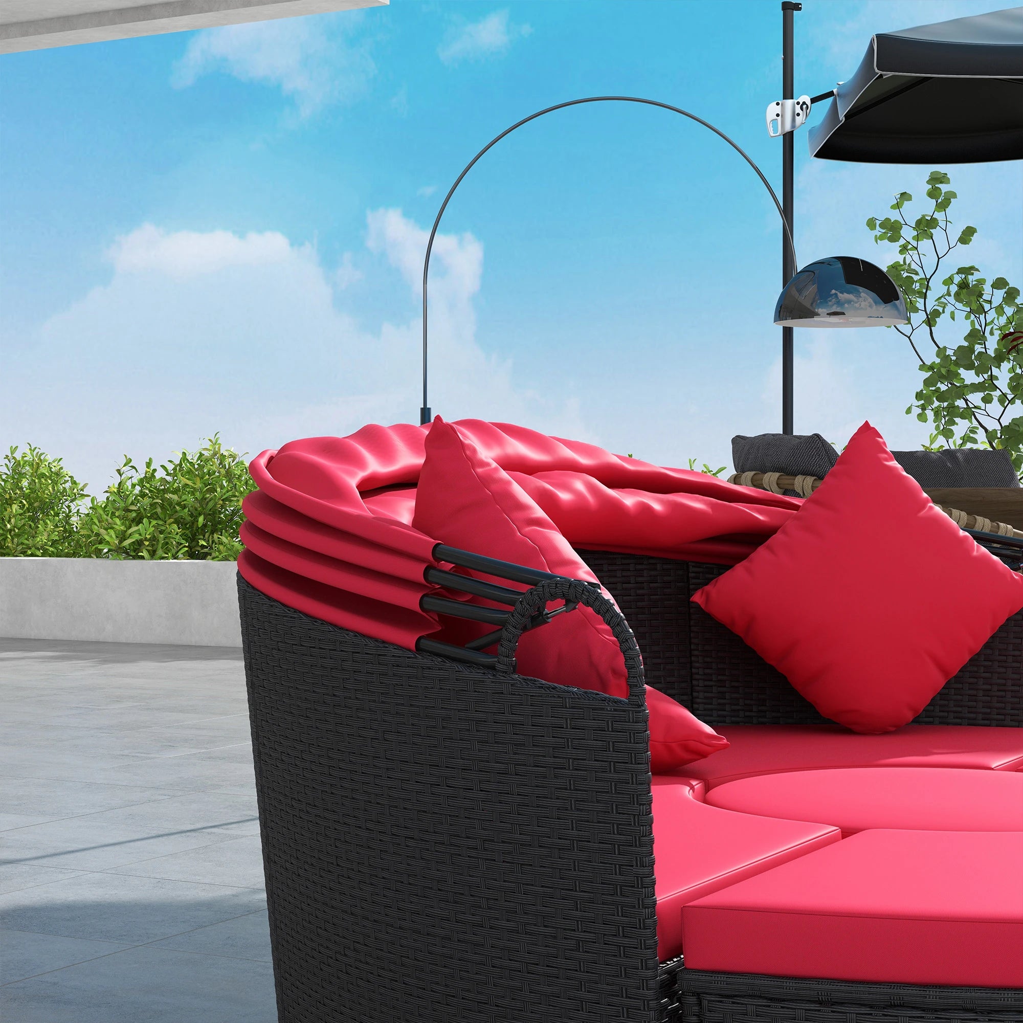 4-Piece Round Sofa Bed, Outdoor Daybed with Canopy, PE Rattan Wicker Lounge Chair Daybeds at Gallery Canada